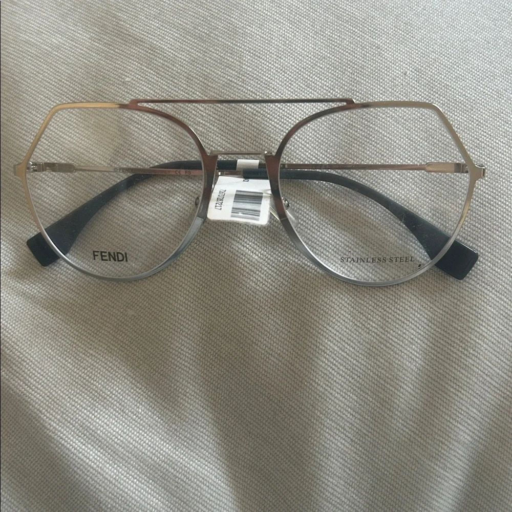New Fendi FF 0329 Eyeglasses Silver 53mm Aviator Optical Frames